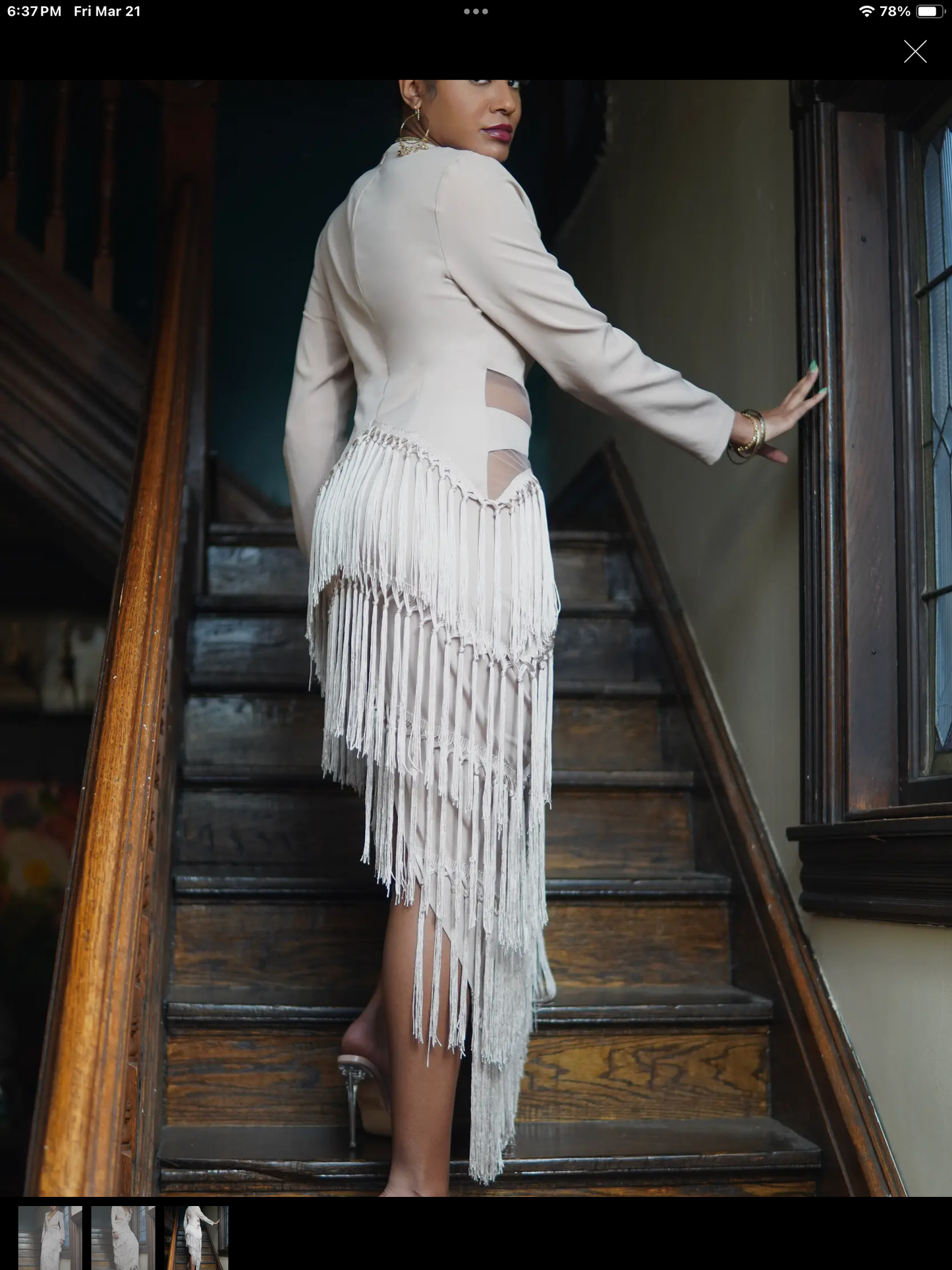 Fringe Champagne Beige Dress