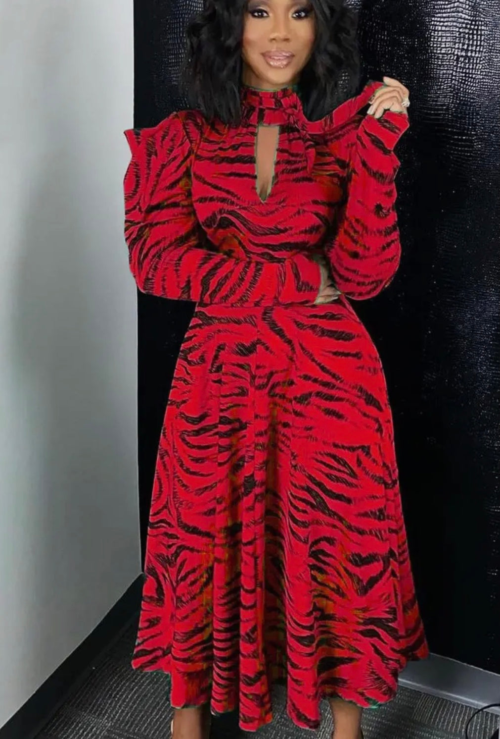 High waist printed dress