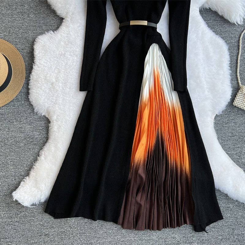 Gradient Color Block Knit Midi Sweater Dress
