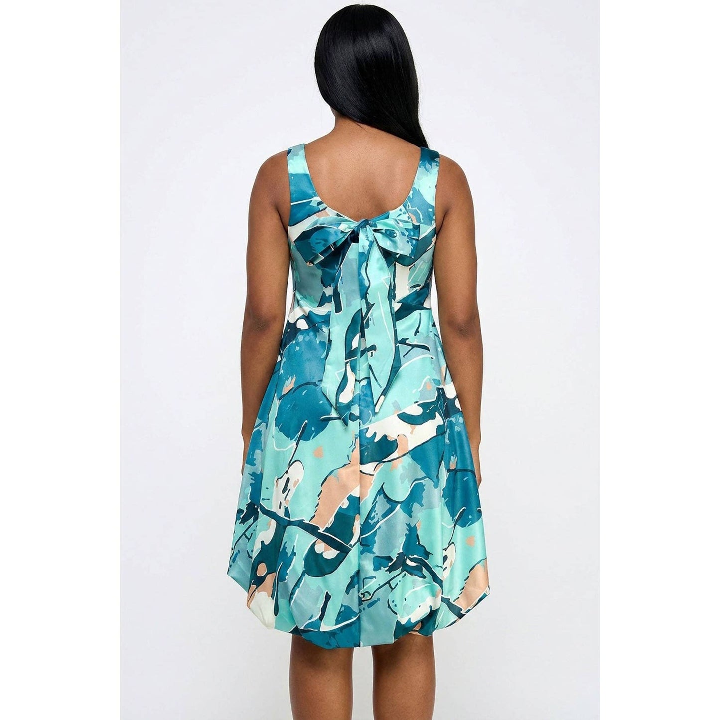 PLUS SIZE Sleeveless Hi-Lo Bubble Hem Back Zip Closure Satin