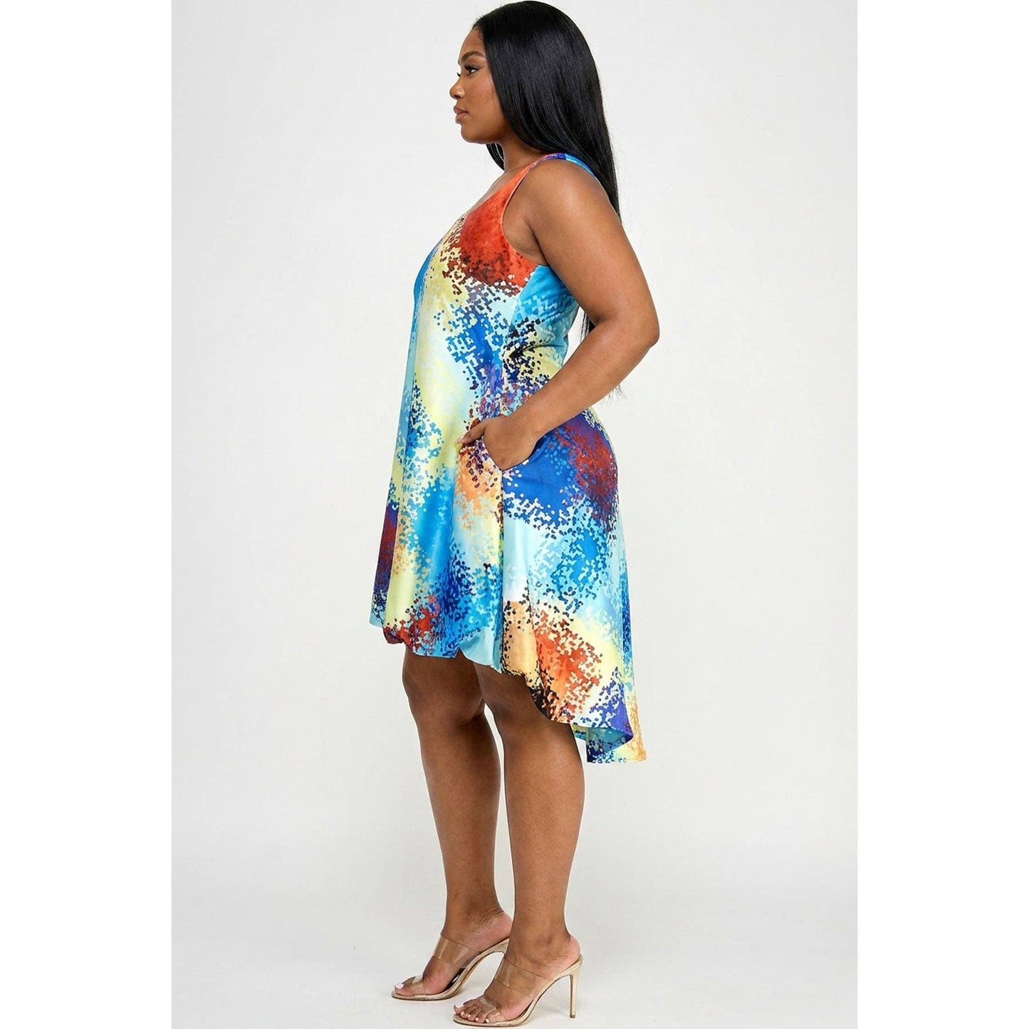 PLUS SIZE Sleeveless Hi-Lo Bubble Hem Back Zip Closure Satin