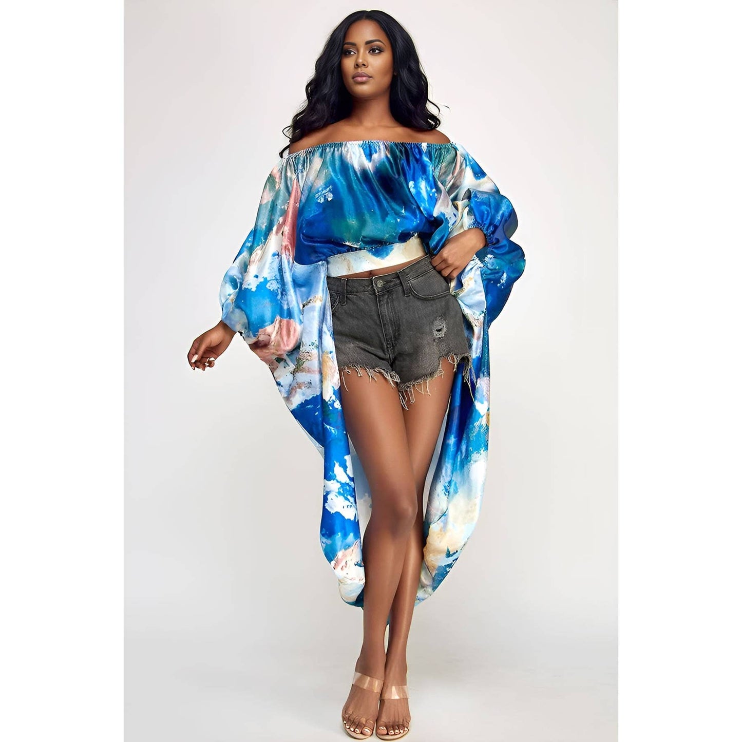 Waist Back Hidden Tie Off Shoulder High Low Satin Top