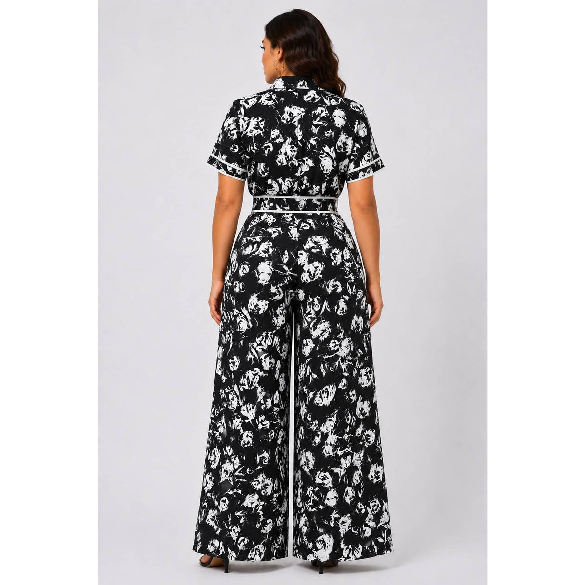 Plus Floral Print Button-Down Jumpsuit