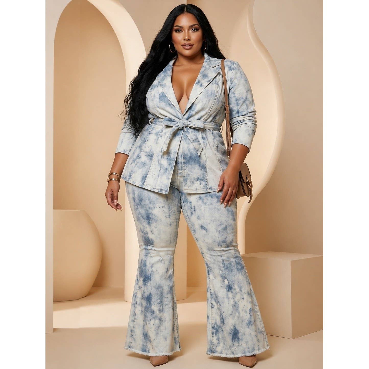 Plus Washed Denim Effect Jacket Set