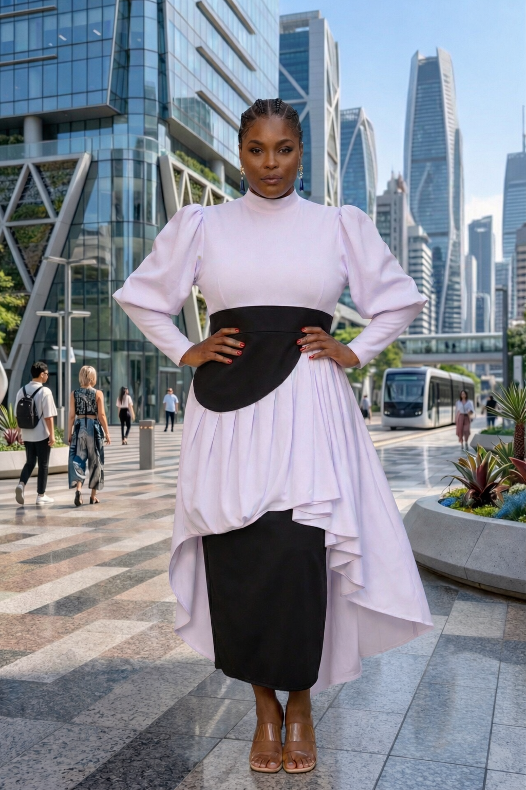 Long Sleeve Colorblock Asymmetrical Midi Dress