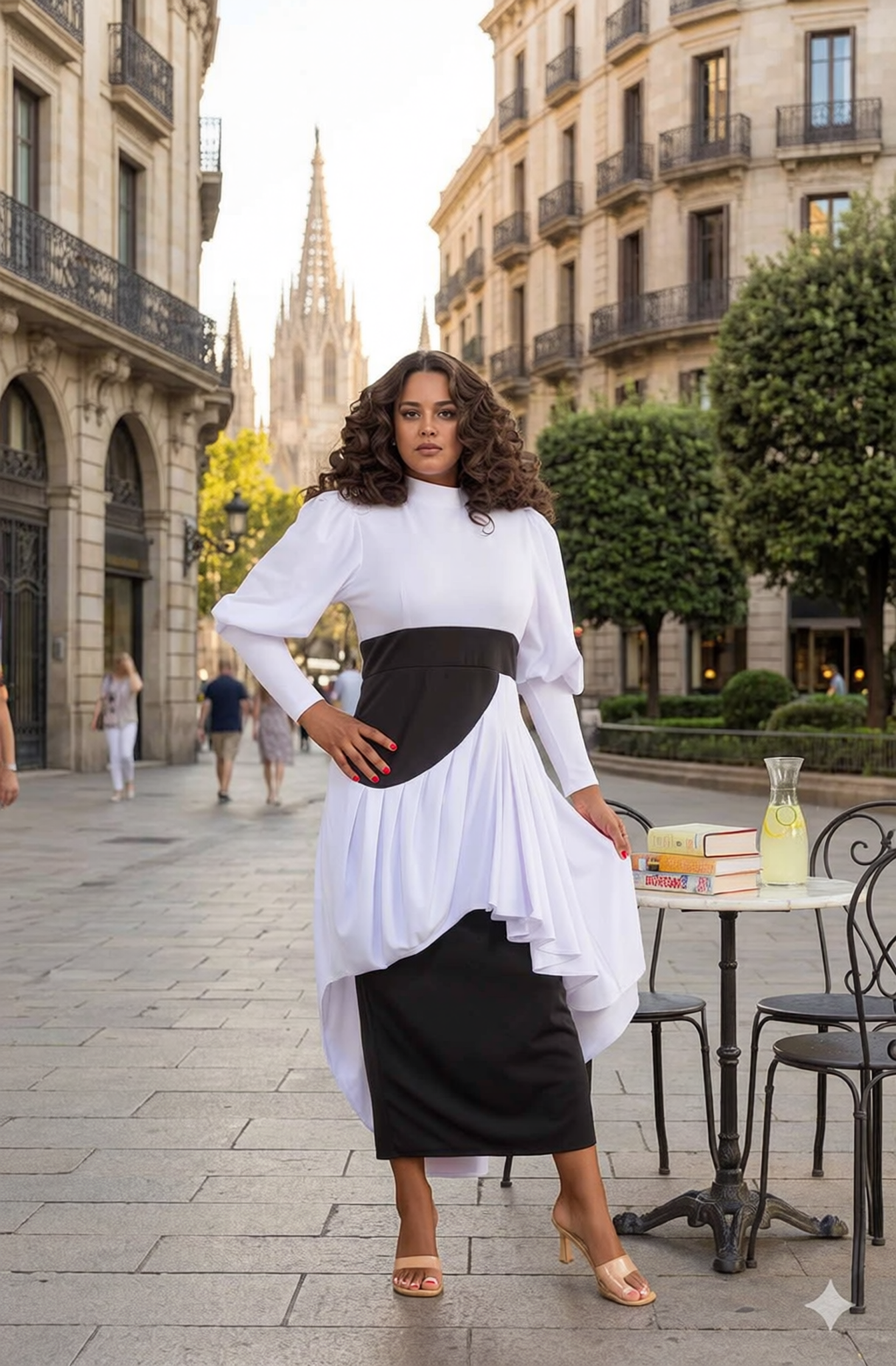 Long Sleeve Colorblock Asymmetrical Midi Dress