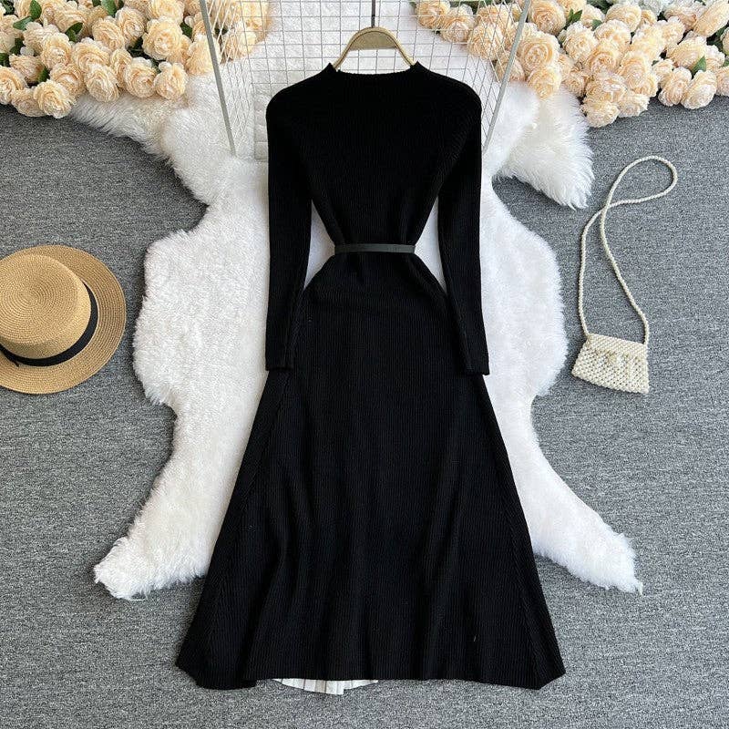 Gradient Color Block Knit Midi Sweater Dress