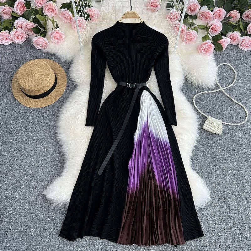 Gradient Color Block Knit Midi Sweater Dress