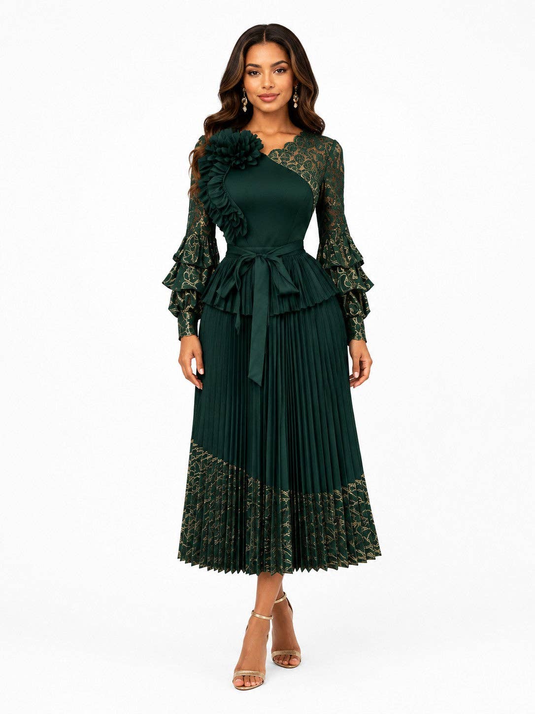 Floral Lace Pleated Dress