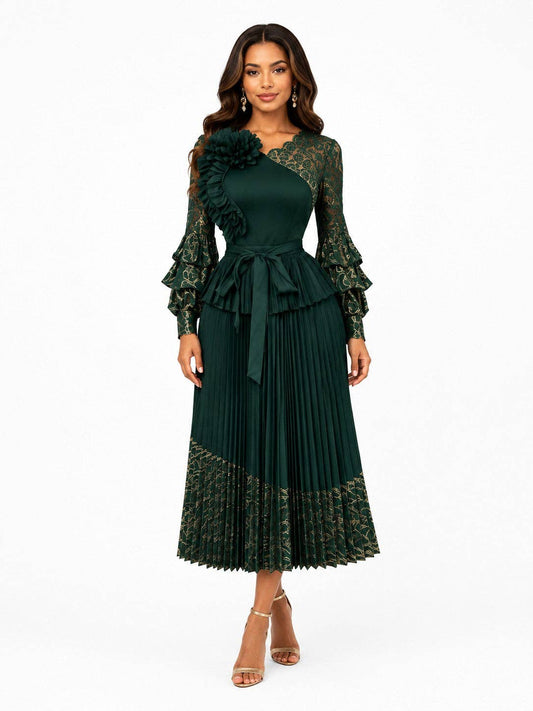 Floral Lace Pleated Dress