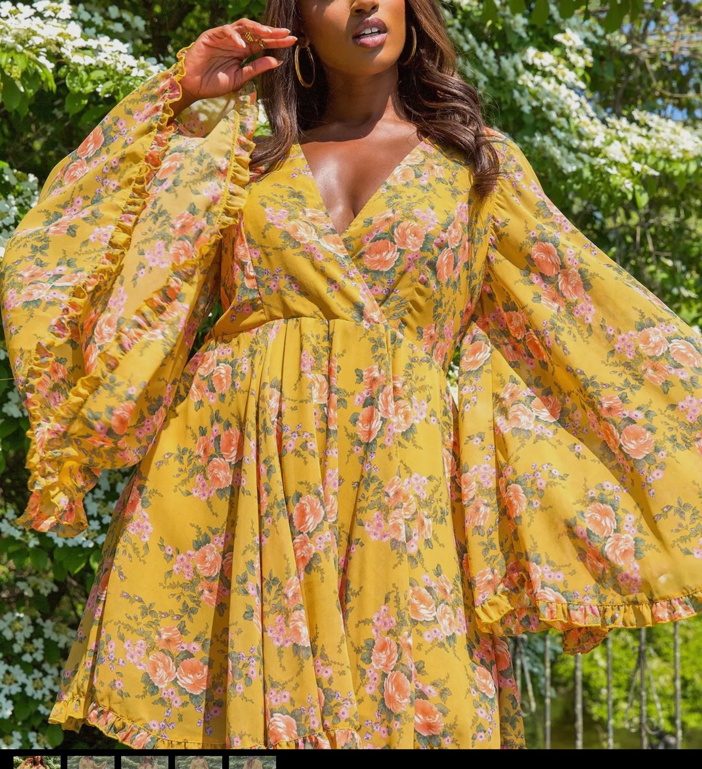 Floral Print Flared Sleeve Skater Skirt