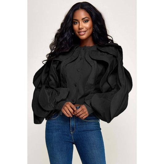 Plus Ruffle Detail Long Sleeve Crop Jacket Top