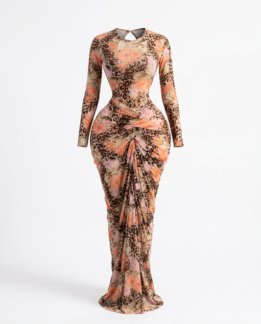 Vibrant Ruched Tie-Dye Maxi Dress