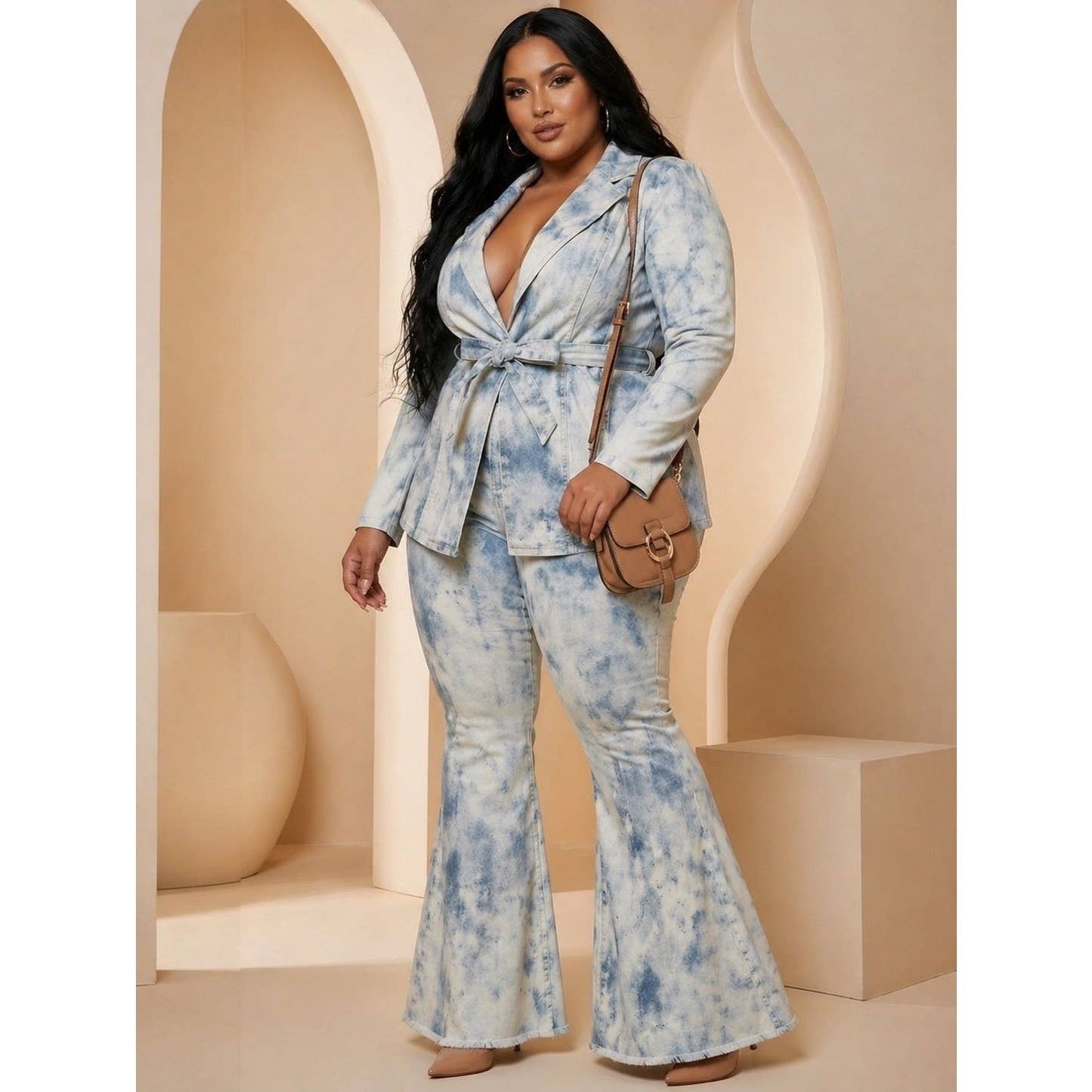 Plus Washed Denim Effect Jacket Set