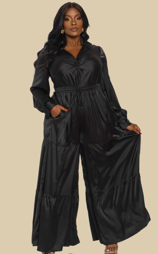Plus Twist Front Neck Lsv Tired Jumpsuit