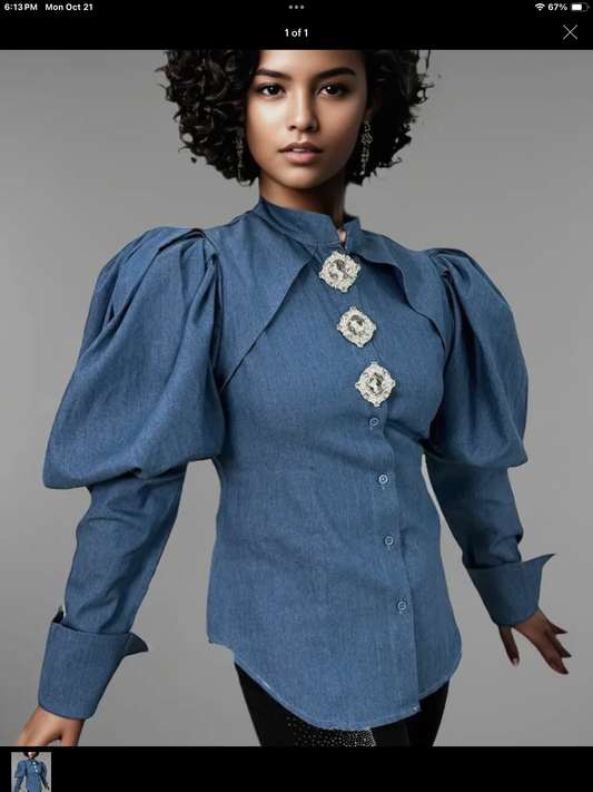 Embellished Denim Top