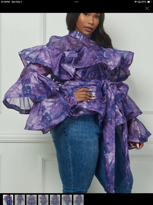 Mock neck ruffle shirt