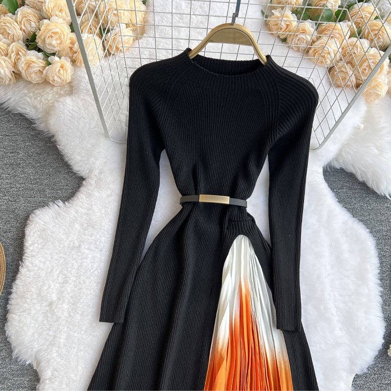 Gradient Color Block Knit Midi Sweater Dress