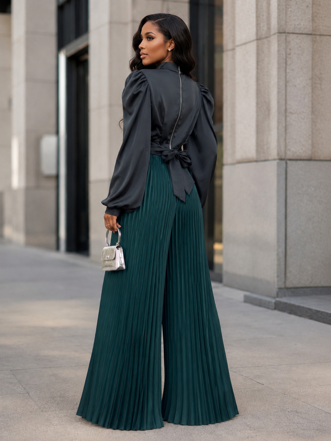 NY0013 PALAZZO PLEATED PANTS (GRN, CML)
