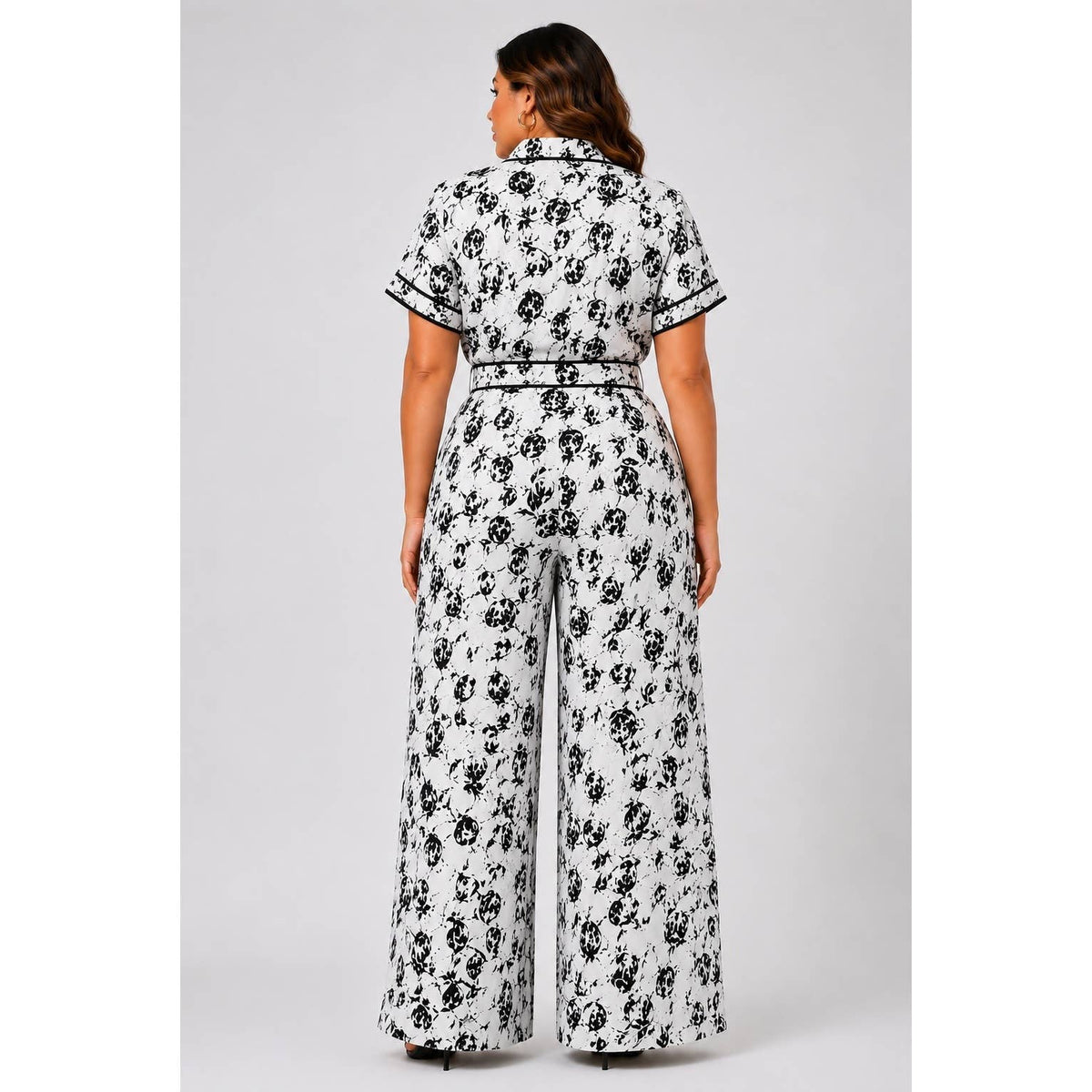 Plus Floral Print Button-Down Jumpsuit