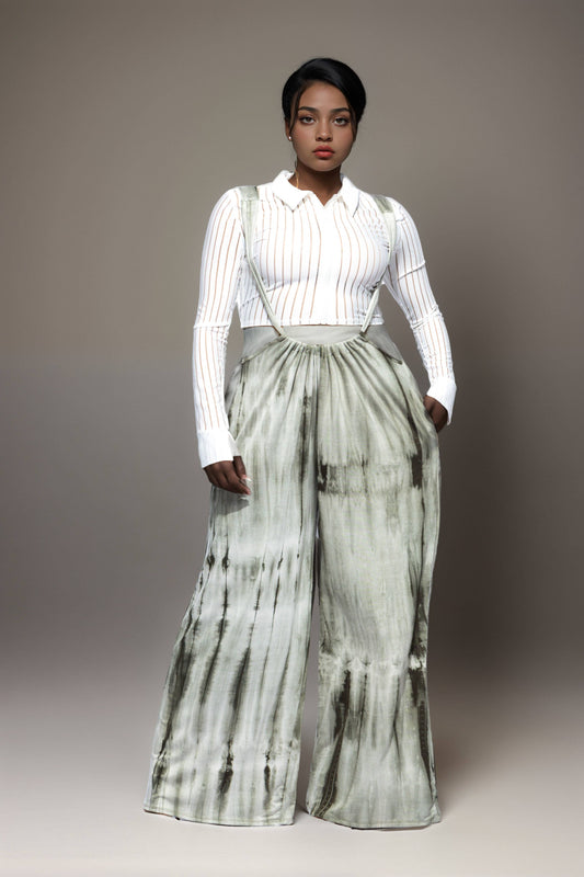 Plus Wide-Leg Tie-Dye Suspender Pants