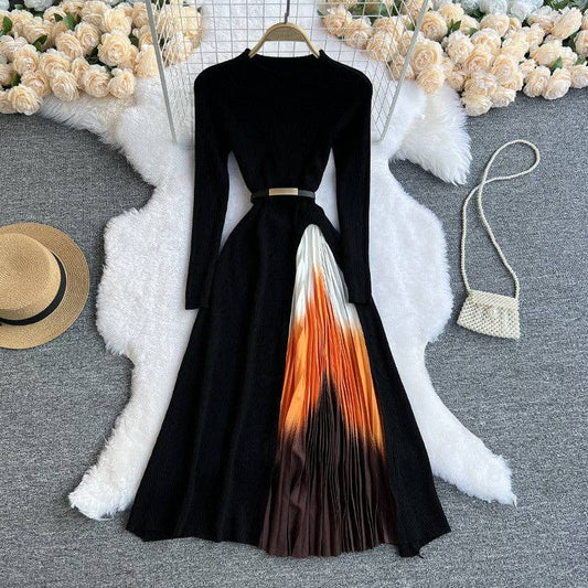 Gradient Color Block Knit Midi Sweater Dress