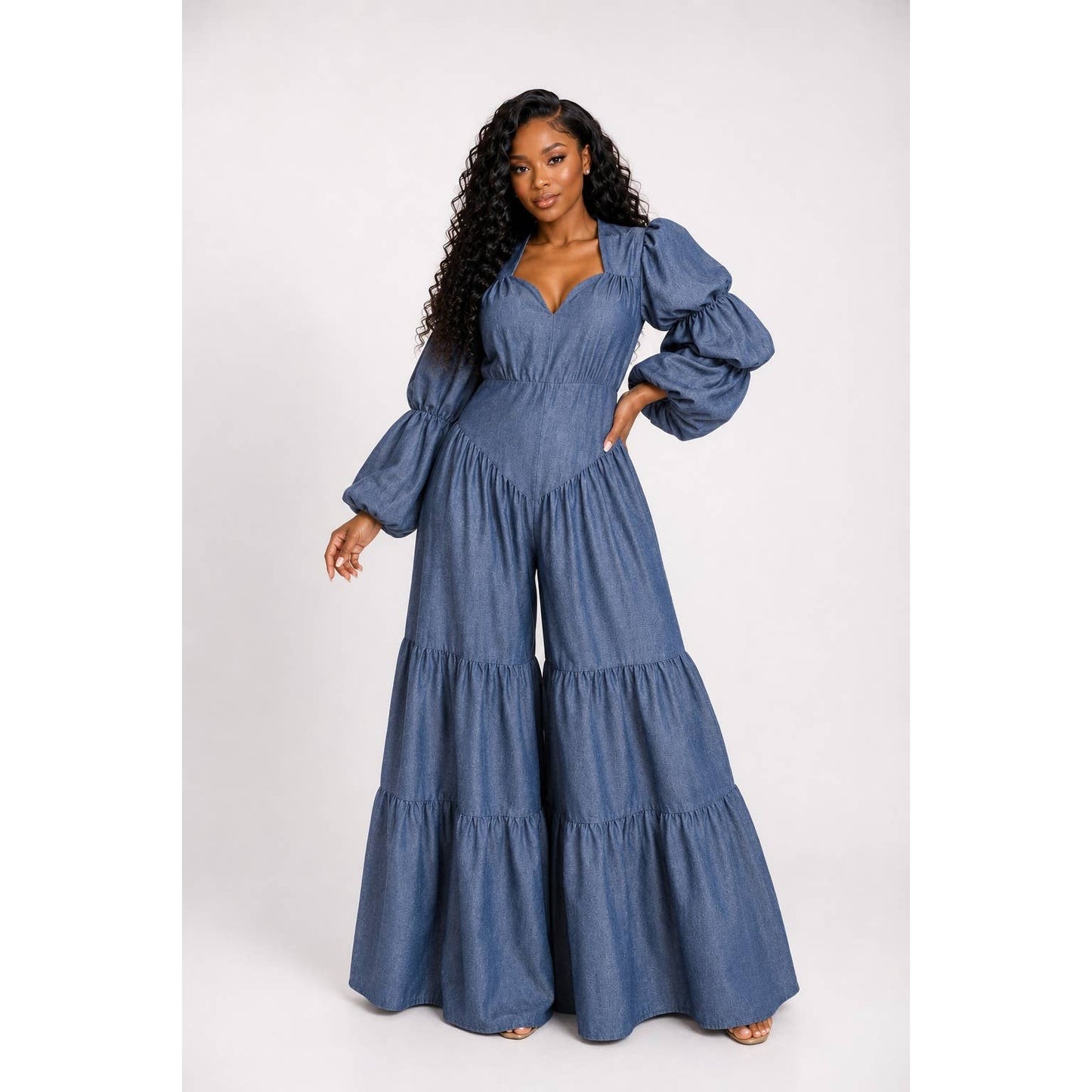 PLUS SIZE DENIM WIDE LEG JUMPSUIT