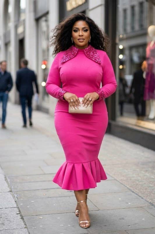 Sequin Trim Mermaid Midi Dress