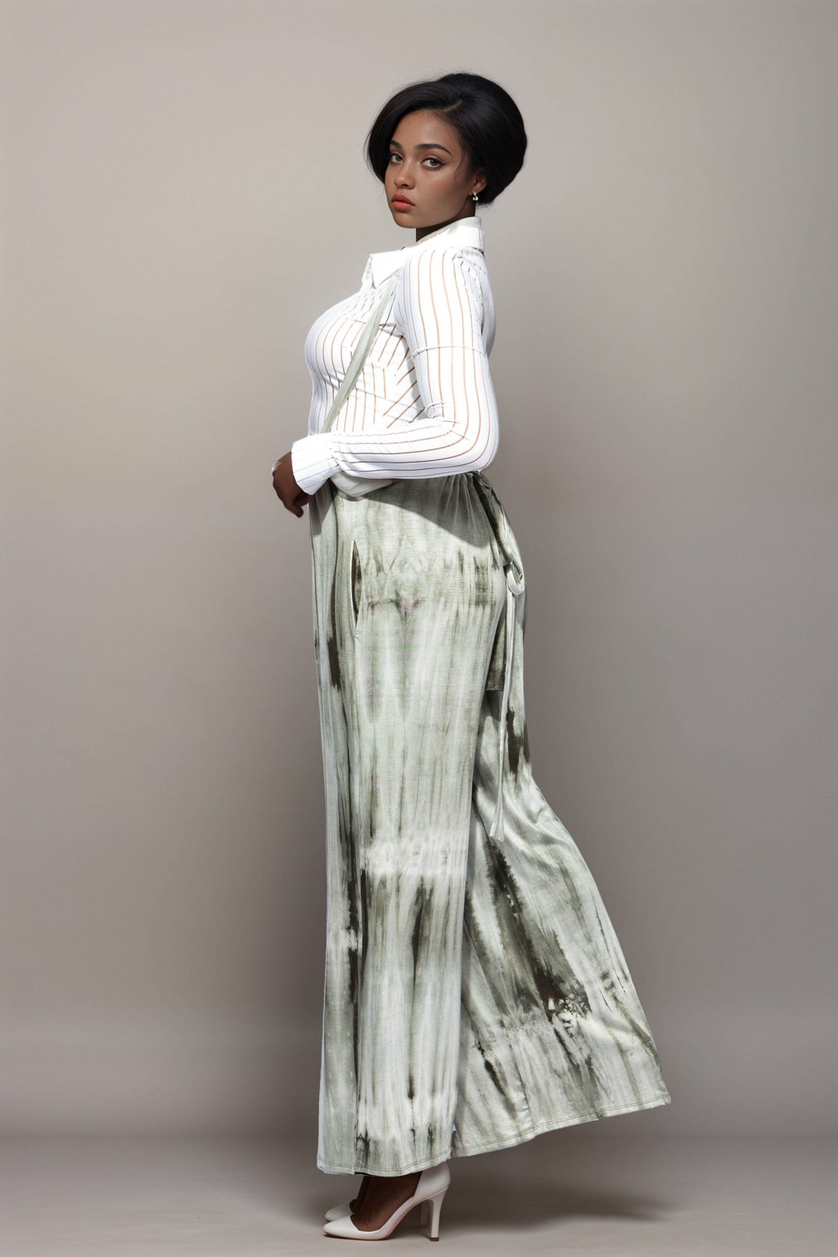 Plus Wide-Leg Tie-Dye Suspender Pants