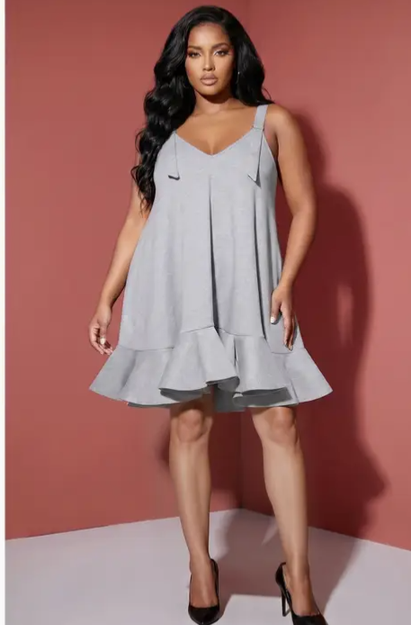 Light Gray Ruffle-Hem Swing Dress - Unbranded
